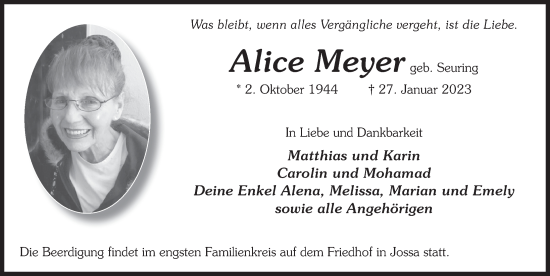 Traueranzeige von Alice Meyer von FZ
