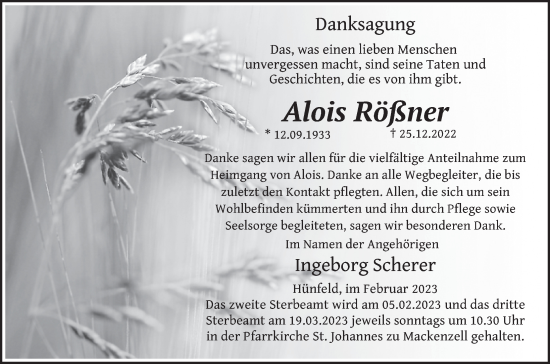 Traueranzeige von Alois Rößner von FZ