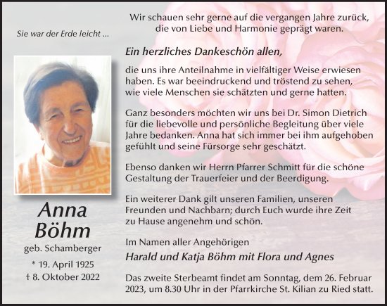 Traueranzeige von Anna Böhm von FZ