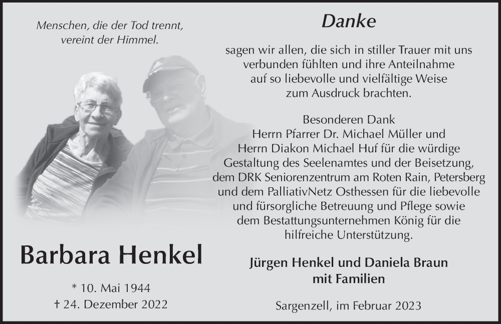  Traueranzeige für Barbara Henkel vom 06.02.2023 aus FZ