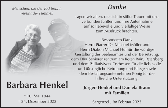 Traueranzeige von Barbara Henkel von FZ
