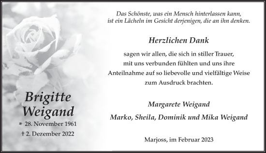 Traueranzeige von Brigitte Weigand von FZ