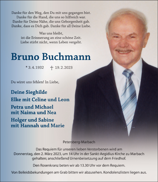 Traueranzeige von Bruno Buchmann von FZ