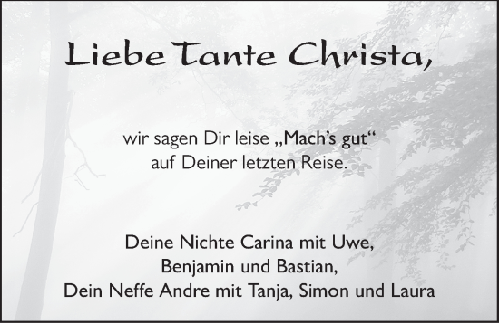 Traueranzeige von Christa Ickler von FZ
