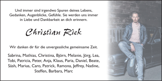 Traueranzeige von Christian Riek von FZ