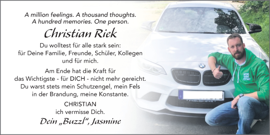 Traueranzeige von Christian Riek von FZ