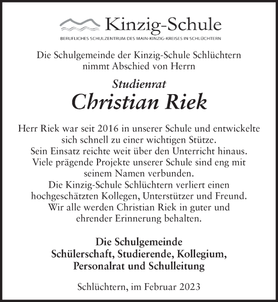 Traueranzeige von Christian Riek von FZ