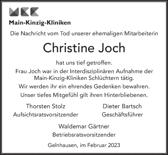 Traueranzeige von Christine Joch von FZ