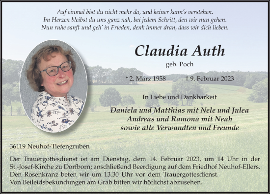 Traueranzeige von Claudia Auth von FZ
