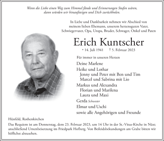 Traueranzeige von Erich Kuntscher von FZ