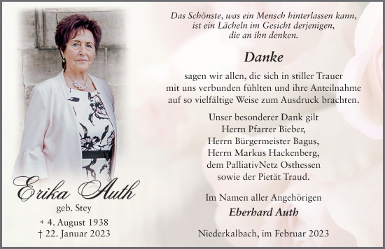 Traueranzeige von Erika Auth von FZ