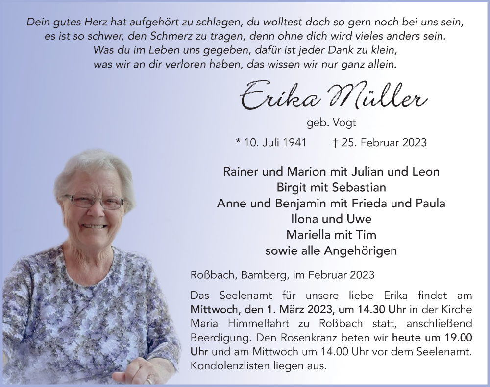  Traueranzeige für Erika Müller vom 28.02.2023 aus FZ