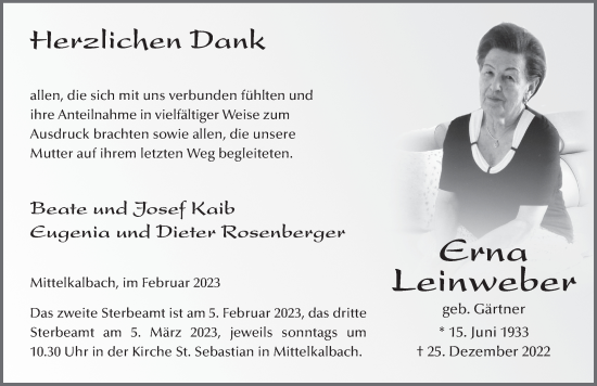Traueranzeige von Erna Leinweber von FZ