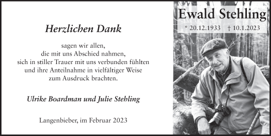 Traueranzeige von Ewald Stehling von FZ