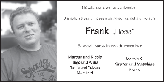 Traueranzeige von Frank Hosenfeld von FZ