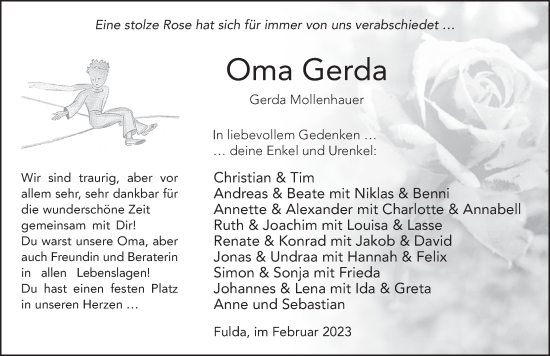 Traueranzeige von Gerda Mollenhauer von FZ