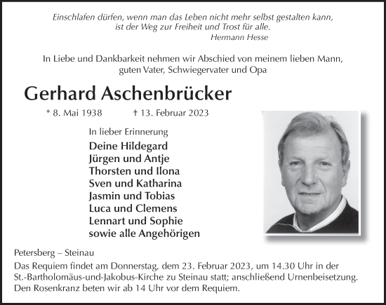 Traueranzeige von Gerhard Aschenbrücker