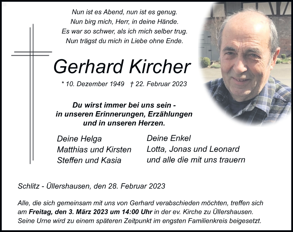  Traueranzeige für Gerhard Kircher vom 28.02.2023 aus FZ