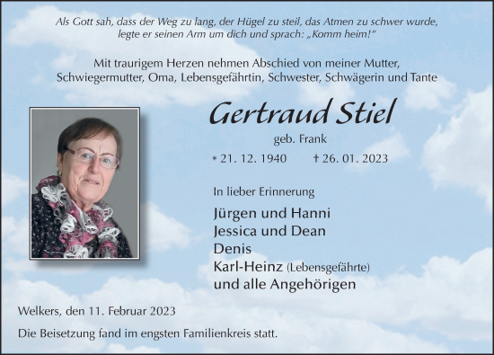 Traueranzeige von Gertraud Stiel von FZ