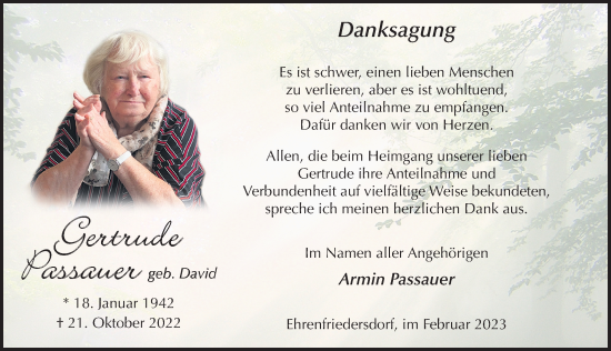Traueranzeige von Gertrude Passauer von FZ