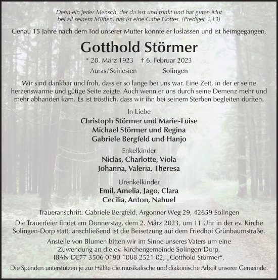 Traueranzeige von Gotthold Störmer von FZ