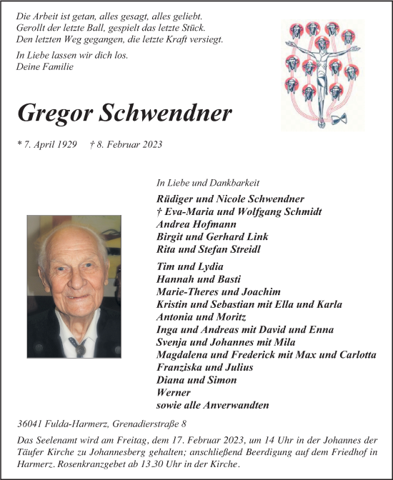 Traueranzeige von Gregor Schwendner von FZ