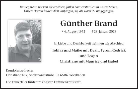 Traueranzeige von Günther Brand von FZ