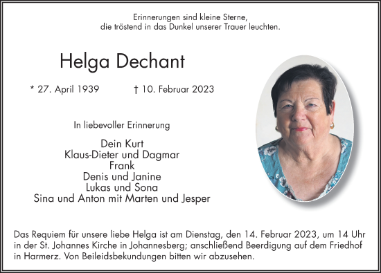 Traueranzeige von Helga Dechant von FZ