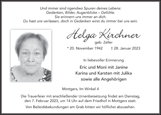 Traueranzeige von Helga Kirchner von FZ