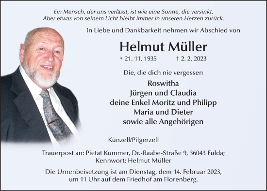 Traueranzeige von Helmut Müller von FZ