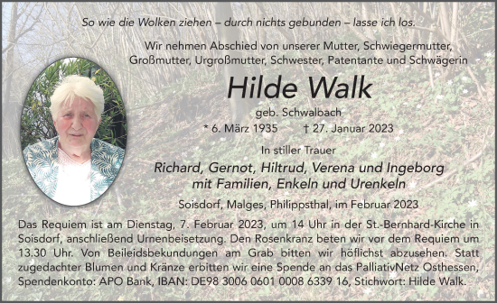 Traueranzeige von Hilde Walk von FZ