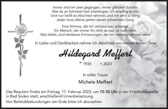 Traueranzeige von Hildegard Meffert von FZ