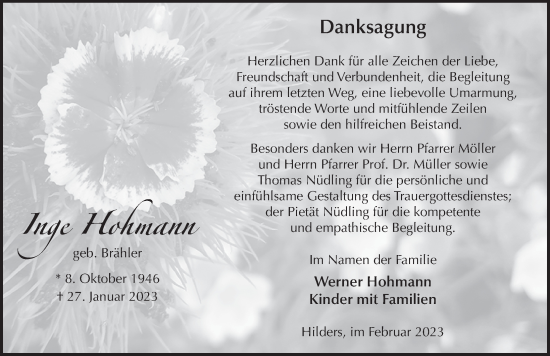 Traueranzeige von Inge Hohmann von FZ