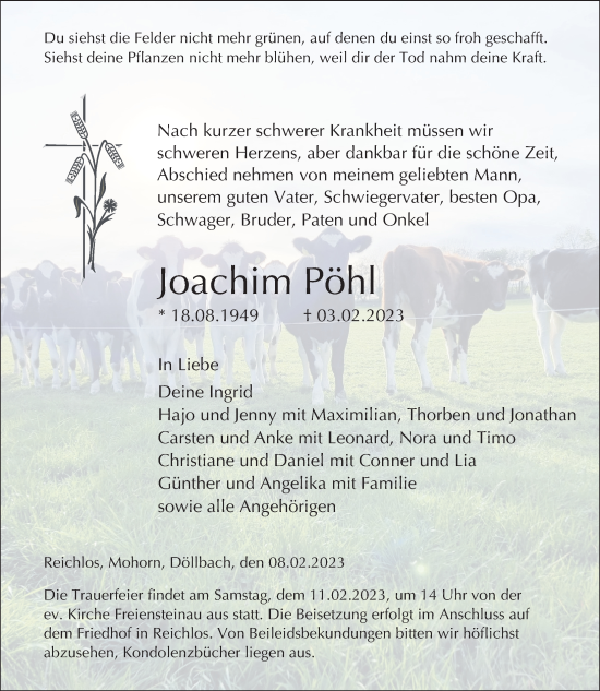 Traueranzeige von Joachim Pöhl von FZ