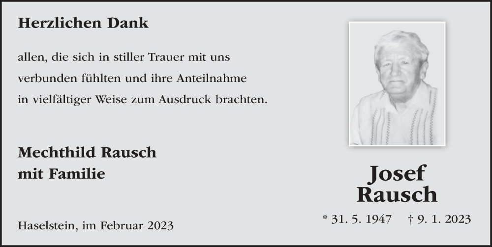  Traueranzeige für Josef Rausch vom 11.02.2023 aus FZ