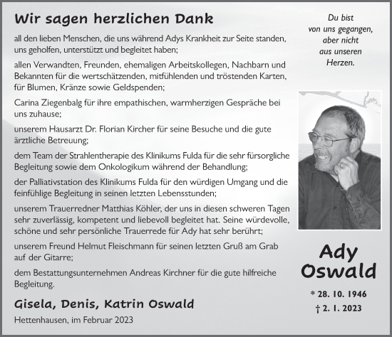 Traueranzeige von Karl-August Oswald von FZ