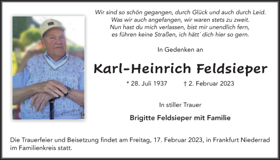 Traueranzeige von Karl-Heinrich Feldsieper von FZ