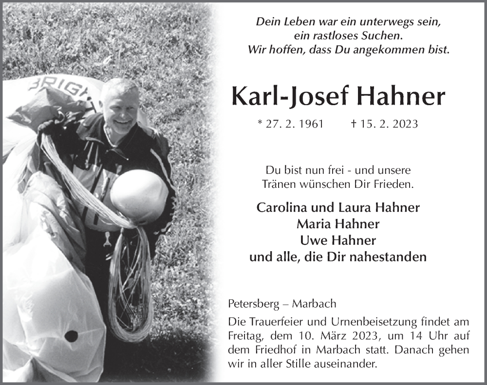  Traueranzeige für Karl-Josef Hahner vom 25.02.2023 aus FZ