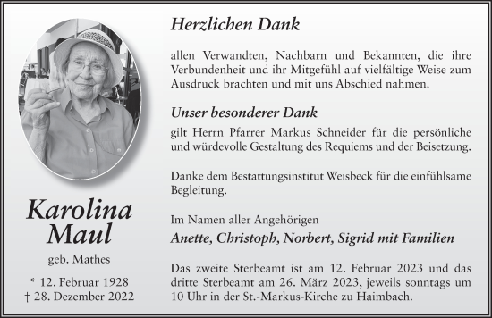 Traueranzeige von Karolina Maul von FZ