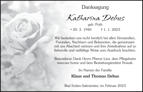 Traueranzeige von Katharina Debus von FZ