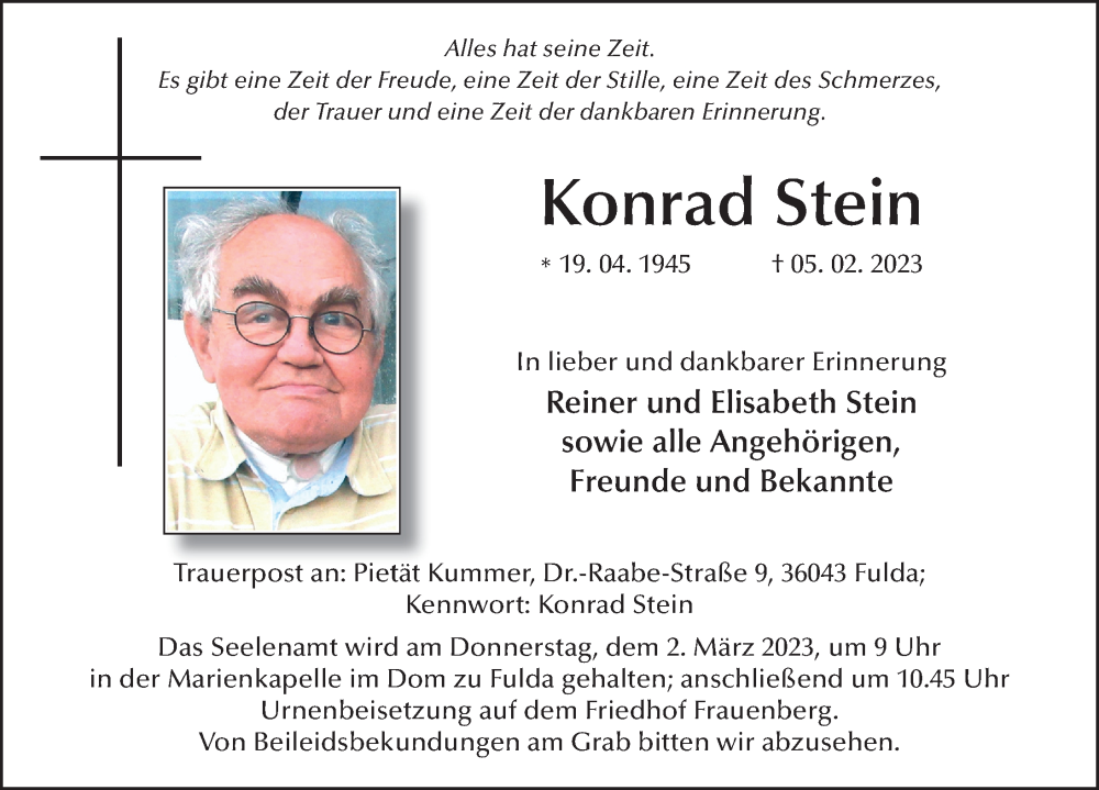  Traueranzeige für Konrad Stein vom 25.02.2023 aus FZ