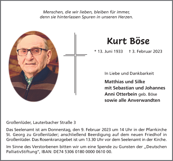 Traueranzeige von Kurt Böse von FZ