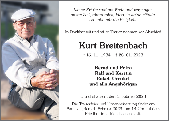 Traueranzeige von Kurt Breitenbach von FZ