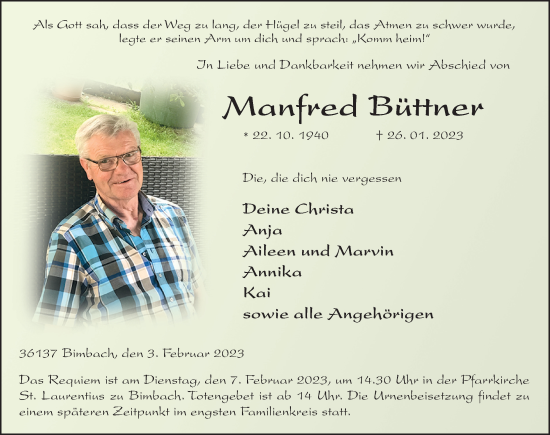 Traueranzeige von Manfred Büttner von FZ