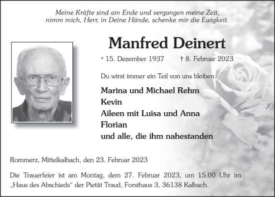 Traueranzeige von Manfred Deinert von FZ