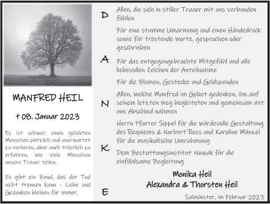 Traueranzeige von Manfred Heil von FZ