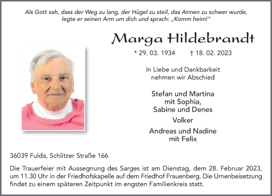 Traueranzeige von Marga Hildebrandt von FZ
