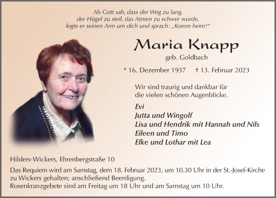 Traueranzeige von Maria Knapp von FZ