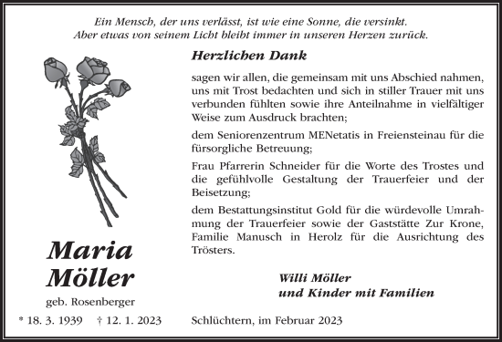 Traueranzeige von Maria Möller von FZ