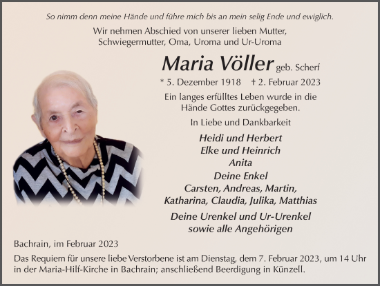 Traueranzeige von Maria Völler von FZ